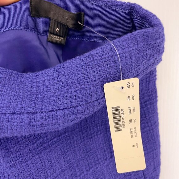 J. CREW NWT Cotton Tweed Fully Lined Pencil Fringe Hem Blue Purple Skirt Size 6 - Picture 10 of 11